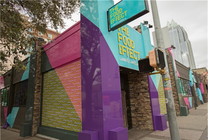 color-blocked building to attract prospects for event marketing